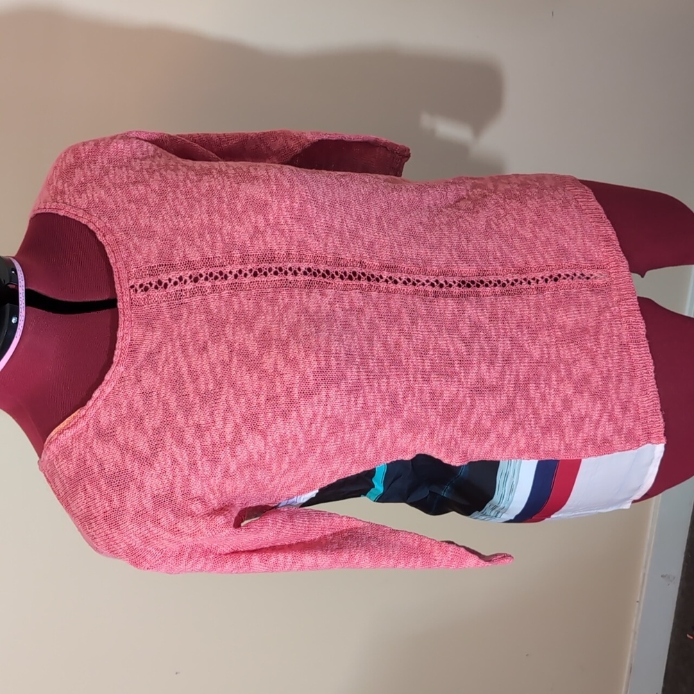 Maison Coupe|NWT Coral Light Crew Neck Blouse with Striped Back and Half Sleeves